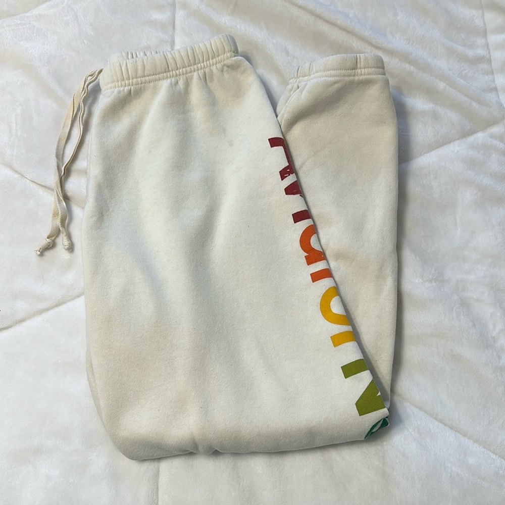 Aviator Nation Cream Joggers with Rainbow Logo